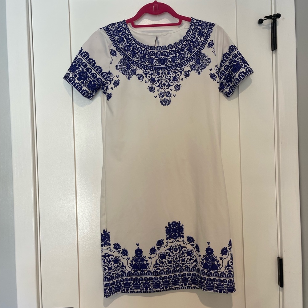 Blue and white dress